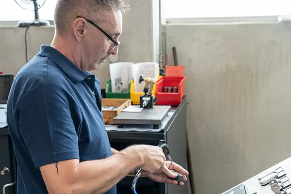 Manual quality inspection of a precision metal component in production