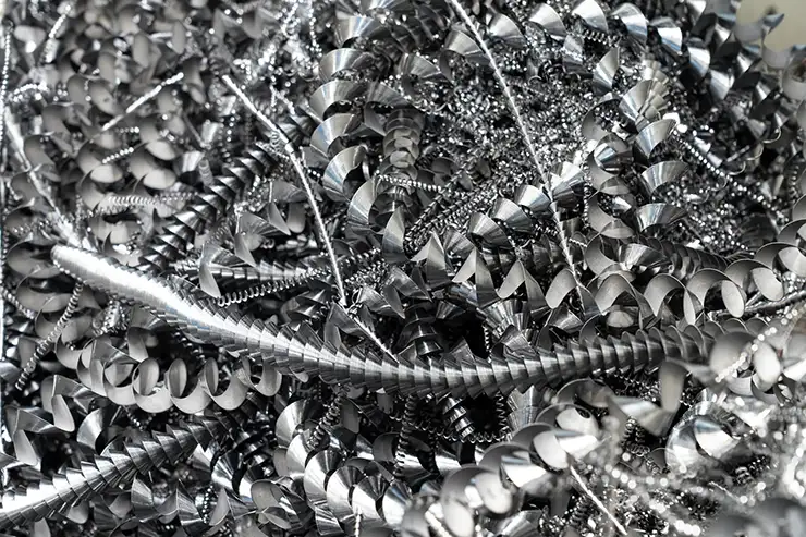 Sorted metal chips collected for sustainable recycling in production